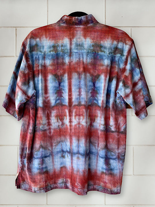 Tie Dye Short Sleeve Men's Button Down Shirt - Travel Silk - Medium