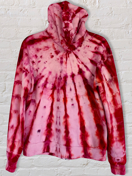 Tie Dye Zip Up Fleece Hoodie - Pink - Small