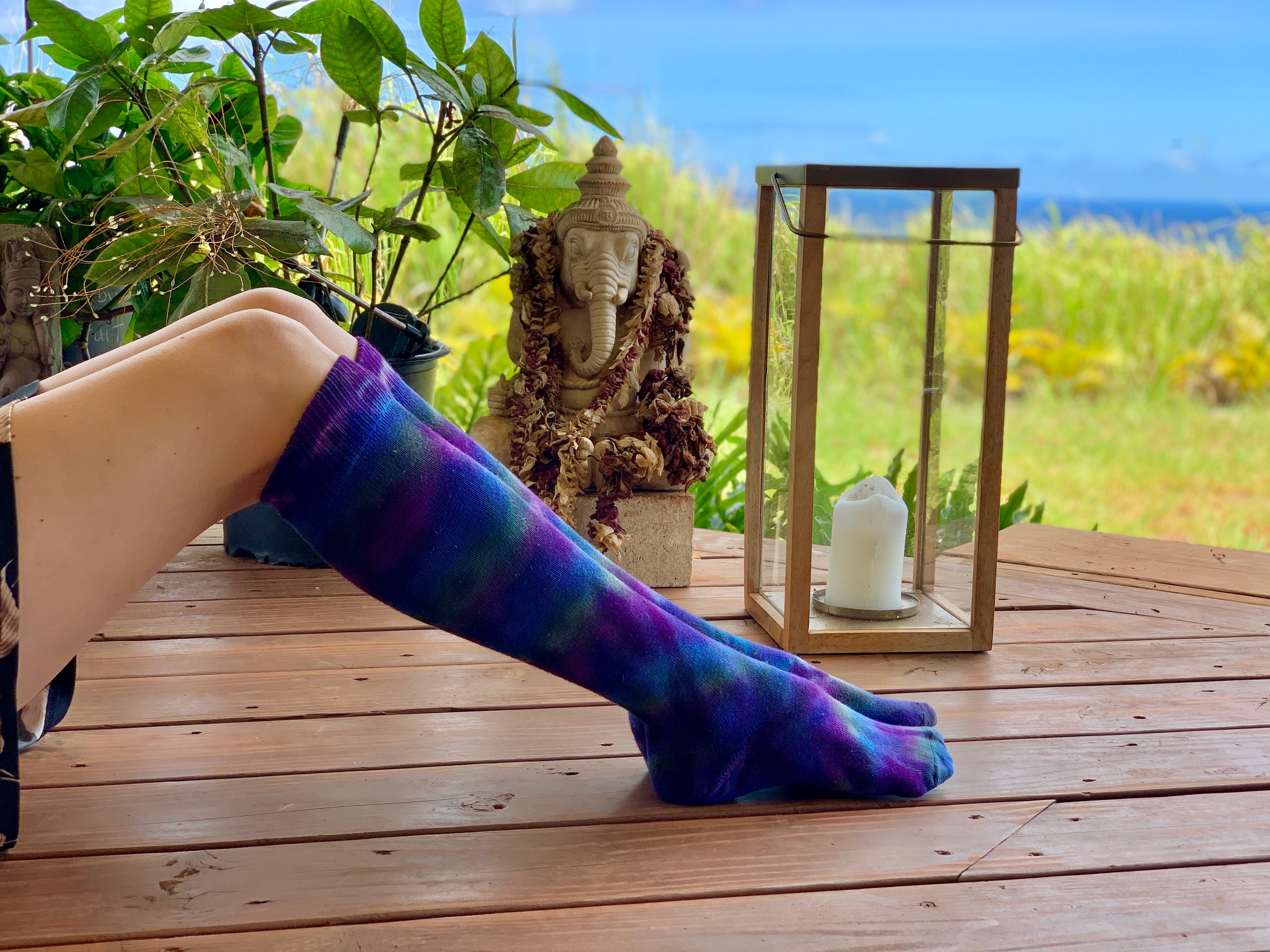 Limited Edition Organic Cotton Socks Hand Dyed in small batches by RocknSocks. Seasonally made, unique tie dye socks using our quality American made organic cotton blanks.