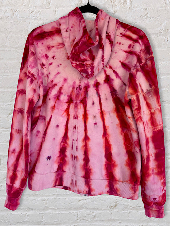 Tie Dye Zip Up Fleece Hoodie - Pink - Small