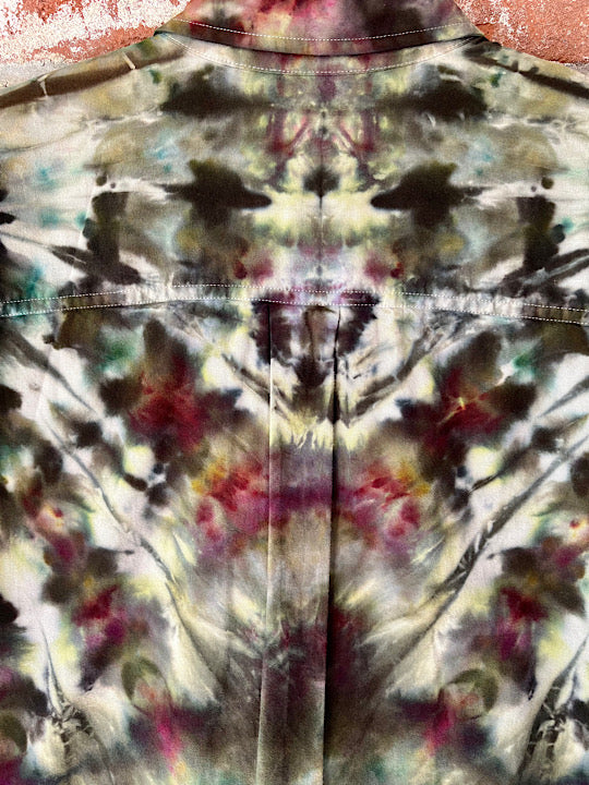 Tie Dye Button Down Short Sleeve Shirt - Medium - Forest