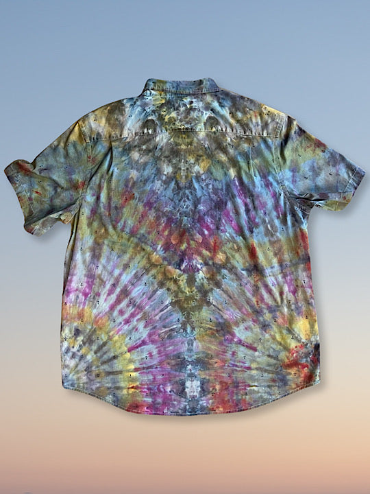 Tie Dye Short Sleeve Men's Button Down Shirt - XL