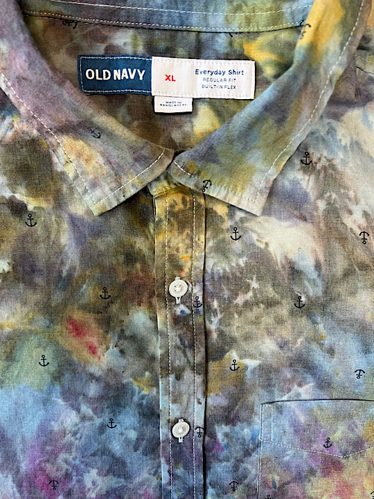 Tie Dye Short Sleeve Men's Button Down Shirt - XL