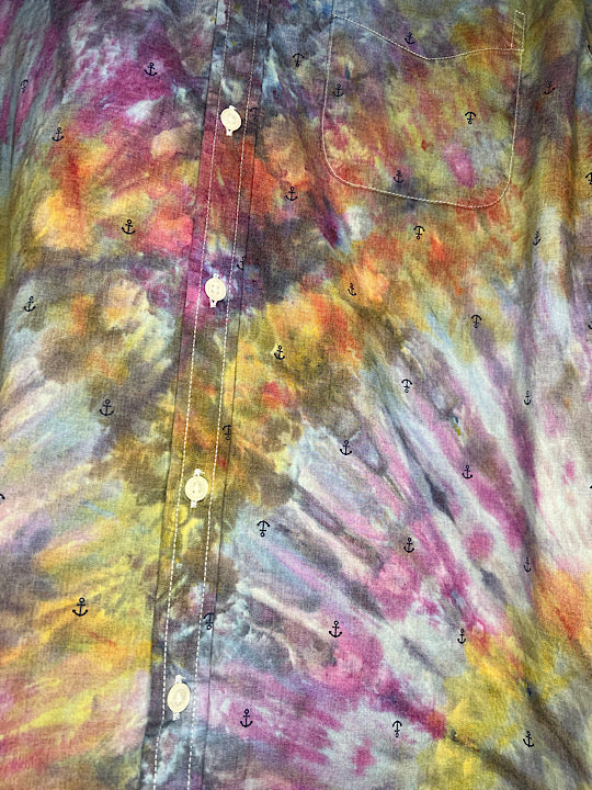 Tie Dye Short Sleeve Men's Button Down Shirt - XL