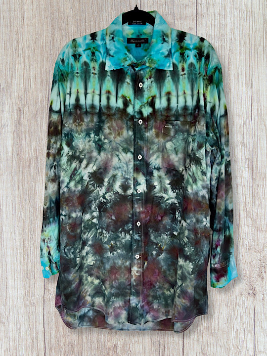 Tie Dye Long Sleeve Men's Button Down Shirt- XXL