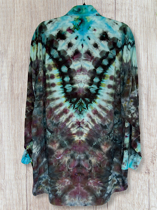 Tie Dye Long Sleeve Men's Button Down Shirt- XXL
