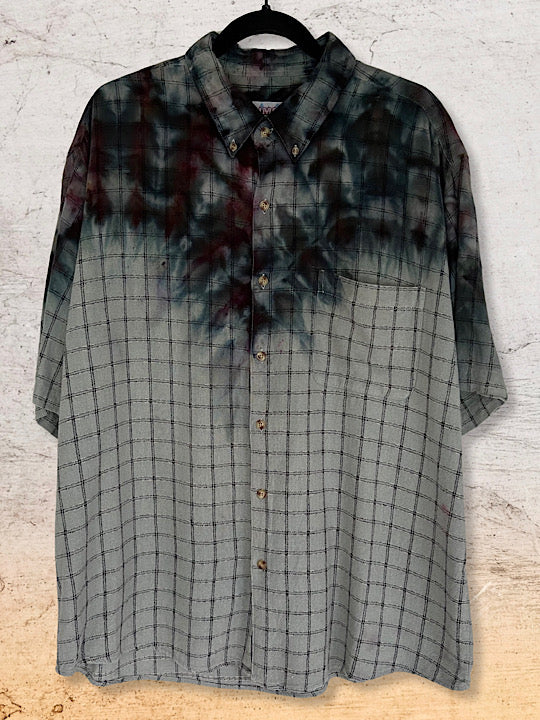 Tie Dye Short Sleeve Men's Button Down Shirt - Linen Blend - XL