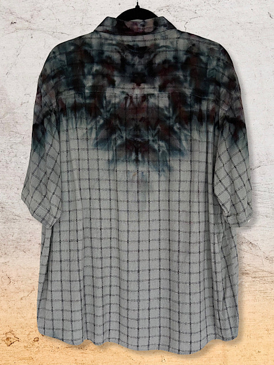 Tie Dye Short Sleeve Men's Button Down Shirt - Linen Blend - XL