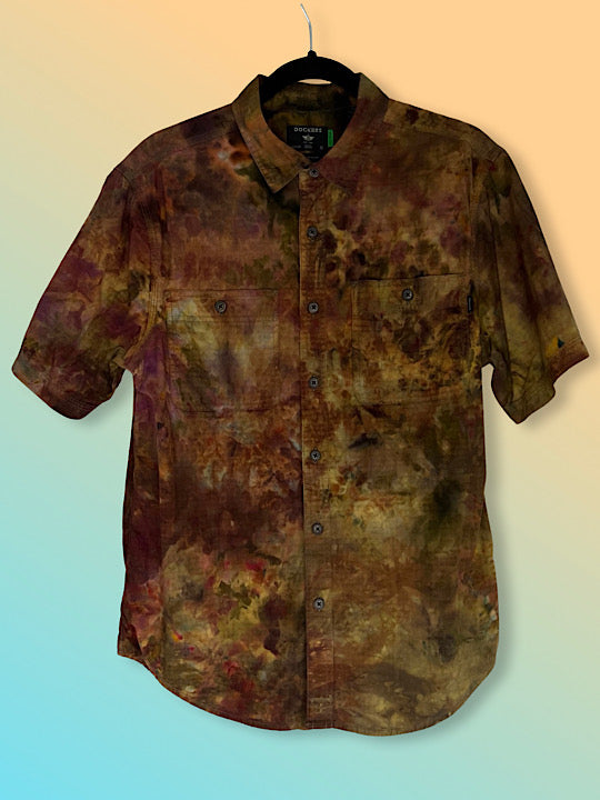 Tie Dye Button Down Short Sleeve Shirt - Medium