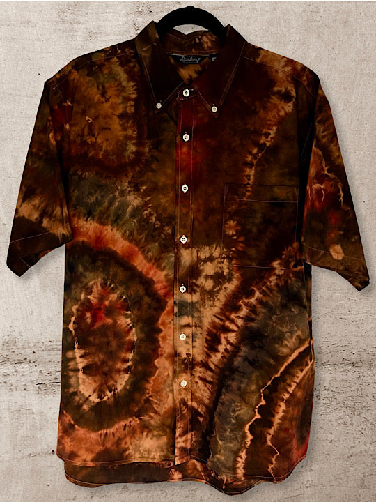 Tie Dye Short Sleeve Men's Button Down Shirt - Large