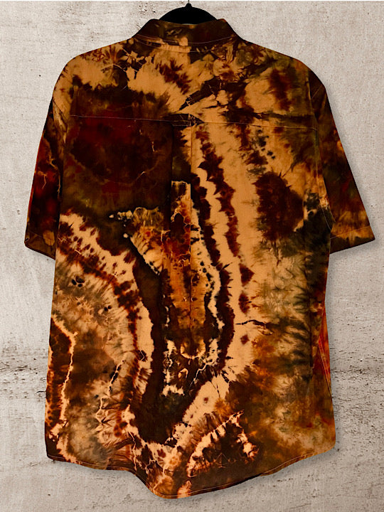 Tie Dye Short Sleeve Men's Button Down Shirt - Large