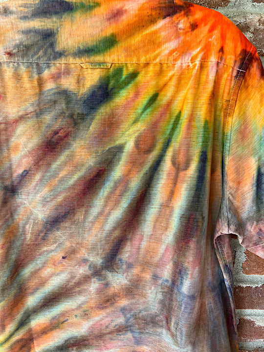 Tie Dye Short Sleeve Men's Button Down Shirt - Sunrise Fan - XL