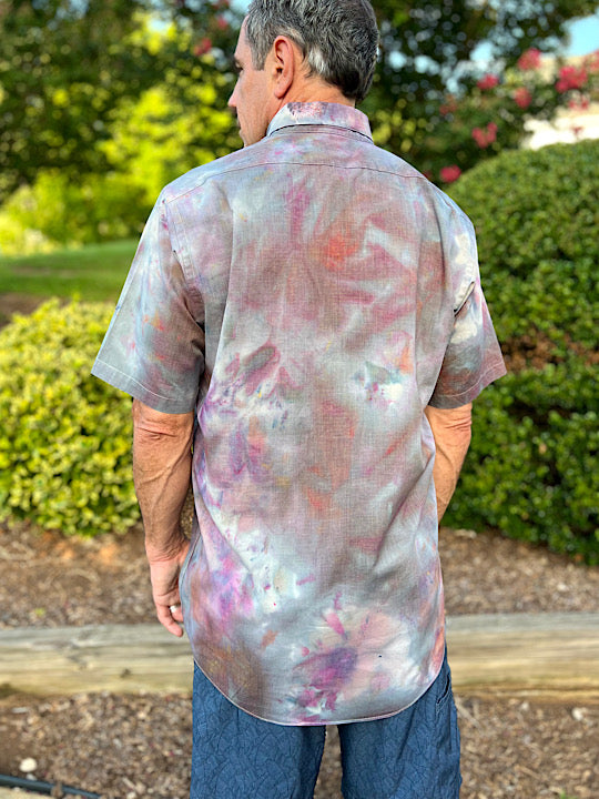 Tie Dye Short Sleeve Men's Button Down Shirt - Large