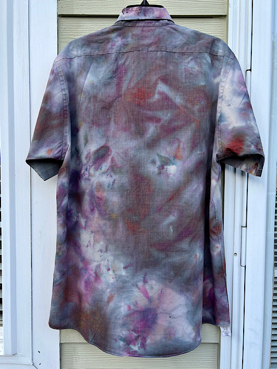 Tie Dye Short Sleeve Men's Button Down Shirt - Large