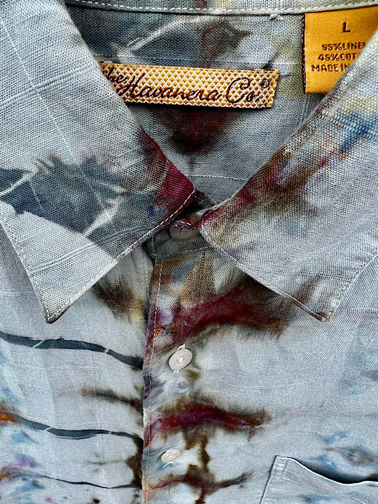 Tie Dye Short Sleeve Men's Linen Blend Shirt - L