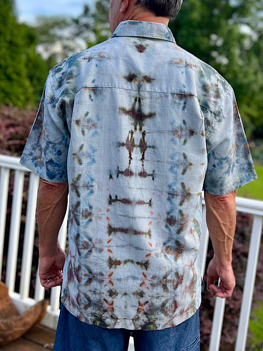 Tie Dye Short Sleeve Men's Linen Blend Shirt - L