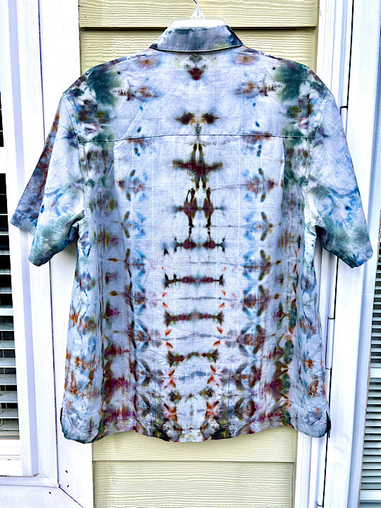 Tie Dye Short Sleeve Men's Linen Blend Shirt - L