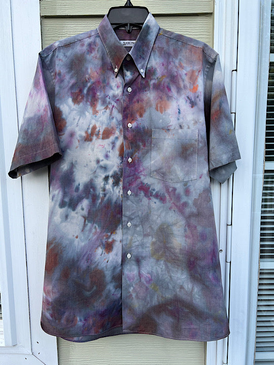 Tie Dye Short Sleeve Men's Button Down Shirt - Large