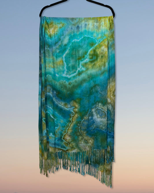 Ice Dyed Cotton Shawl - Tide Pool