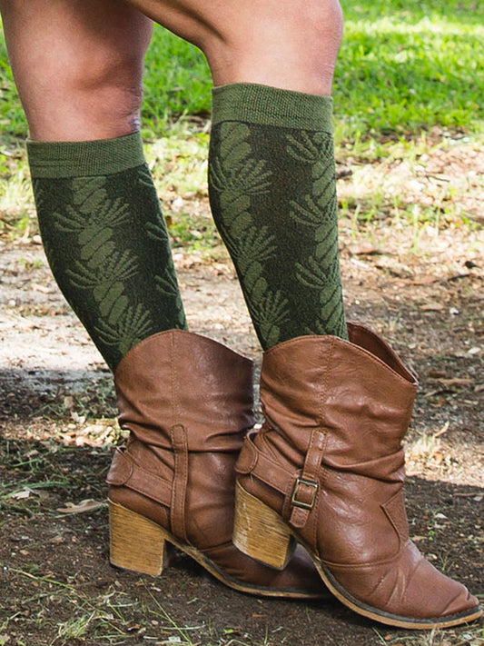 Asherah Olive Cable Knit Texture Knee High