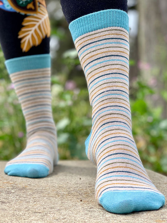 Bernadette Aqua Below Calf Crew Socks