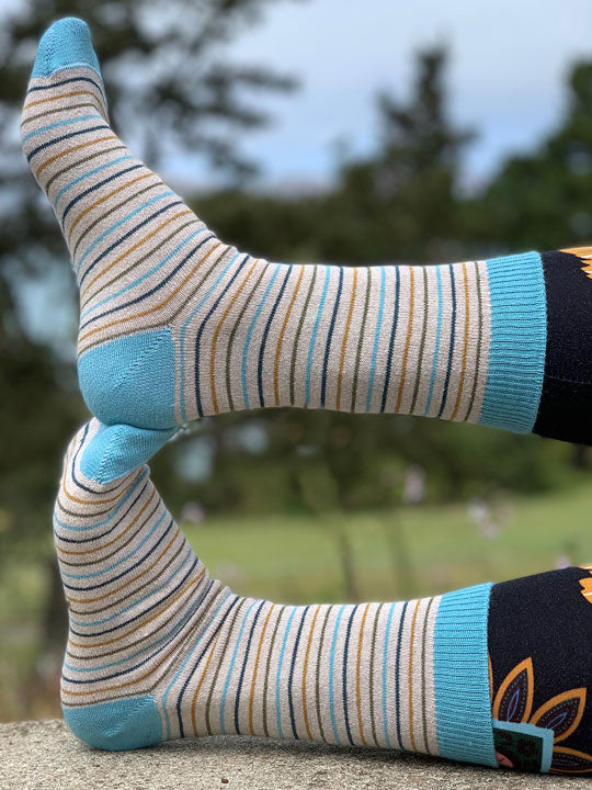 Bernadette Aqua Striped Crew Socks