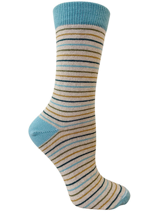 Bernadette Aqua Striped Crew Socks Below Calf
