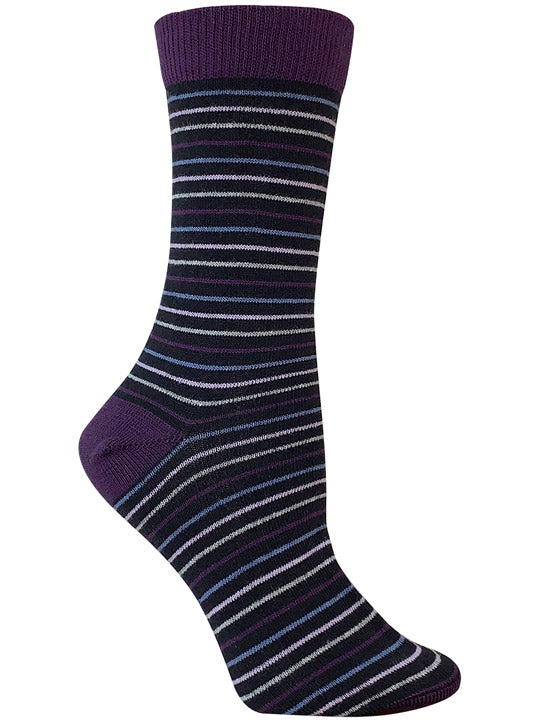 Bernadette Plum Striped Below Calf Crew Socks