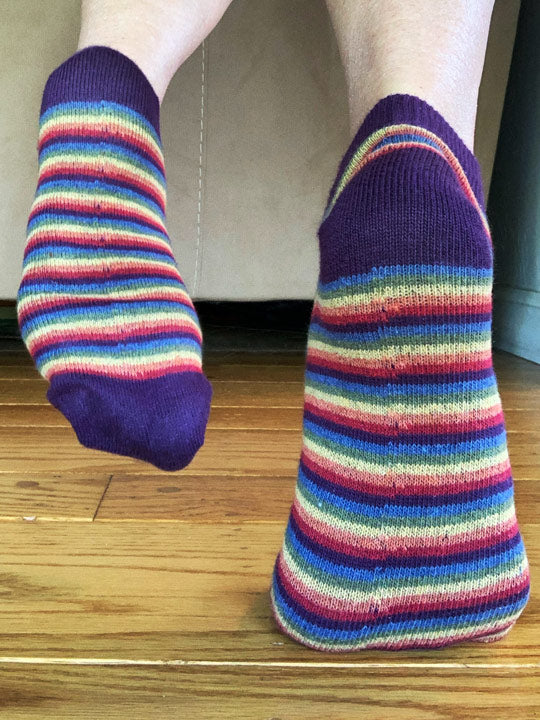 bottom view of rainbow striped anklet