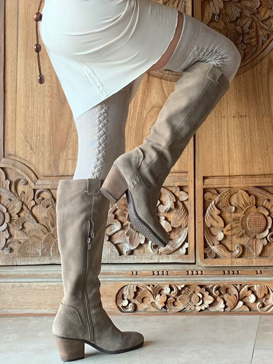 Jord Linen Cable Knit Texture Over The Knee Socks