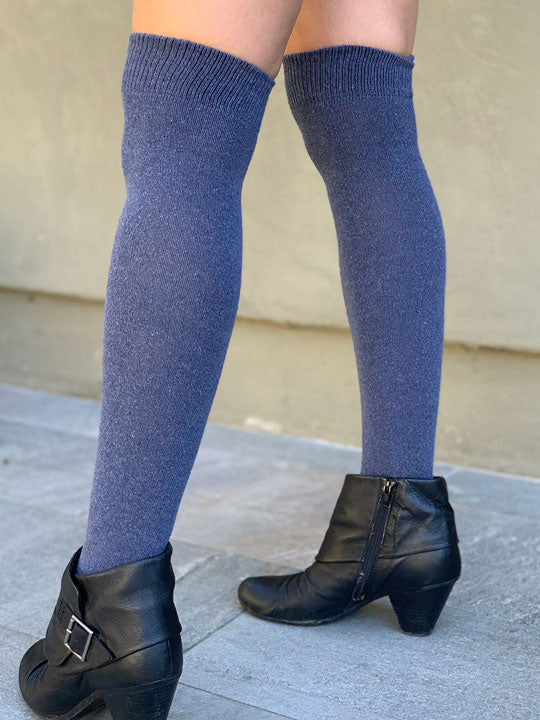 Denim Blue Solid Colored Over The Knee Socks