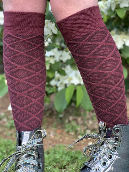 Zoe Merlot - Burgundy Colored Knee High Socks