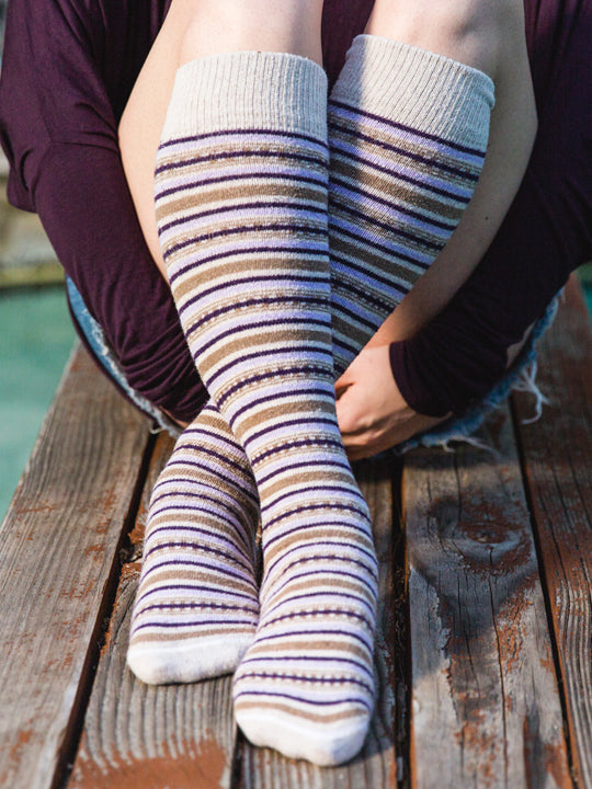 Elsa Plum Fair Isle Striped Knee High