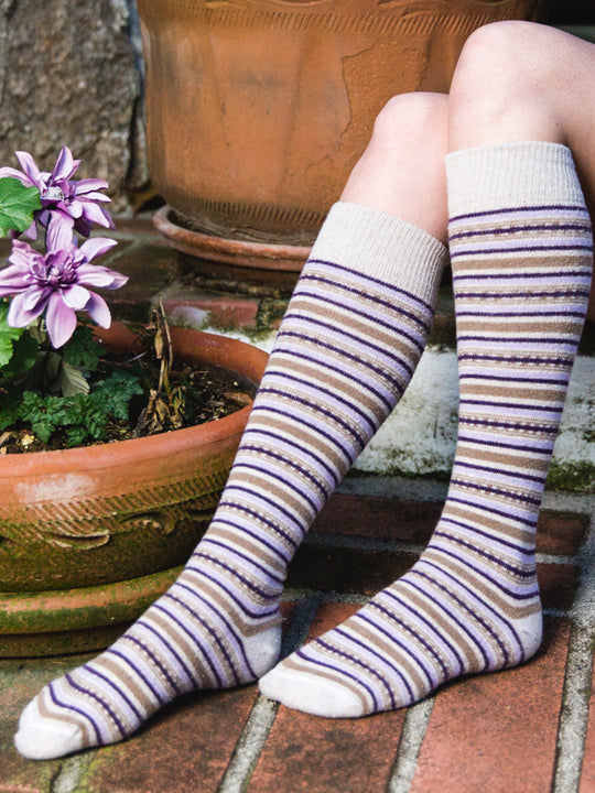 Elsa Plum Striped Fair Isle Knee High Socks