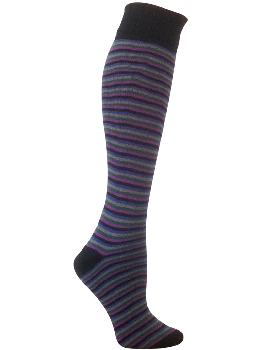 Sybil Ebony Striped Organic Cotton Knee High