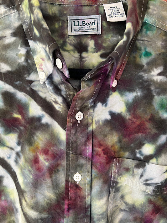 Tie Dye Button Down Short Sleeve Shirt - Medium - Forest