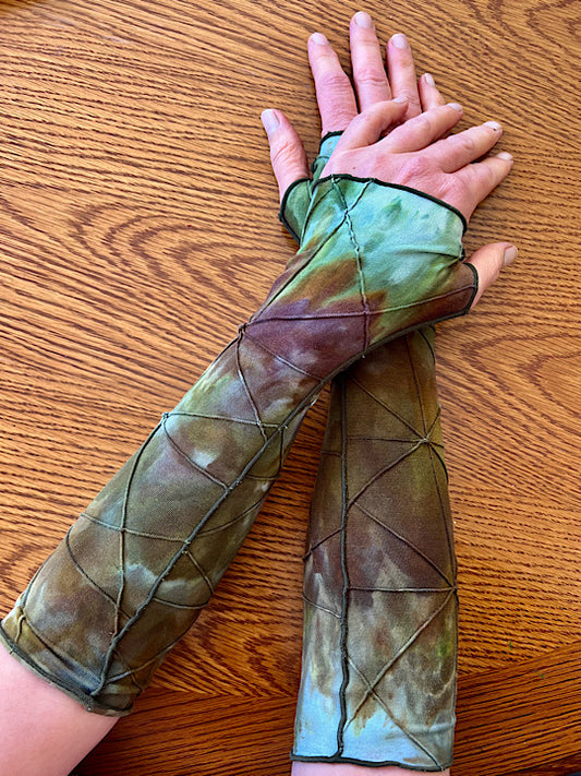 Tie Dye Fingerless Glove Arm Warmer - Forest Sage
