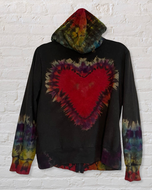 Tie Dye Zip Up Fleece Hoodie - Reverse Heart - Medium