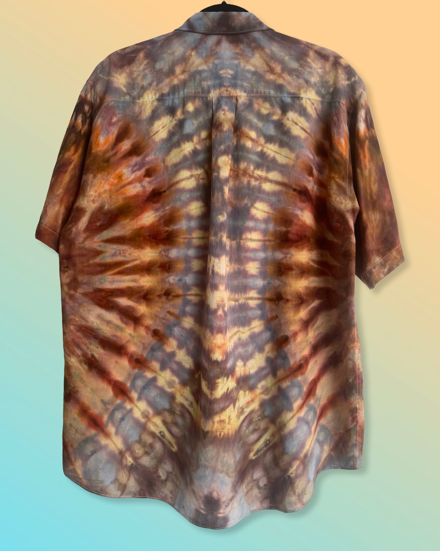 Tie Dye Short Sleeve Men's Button Down Shirt - L