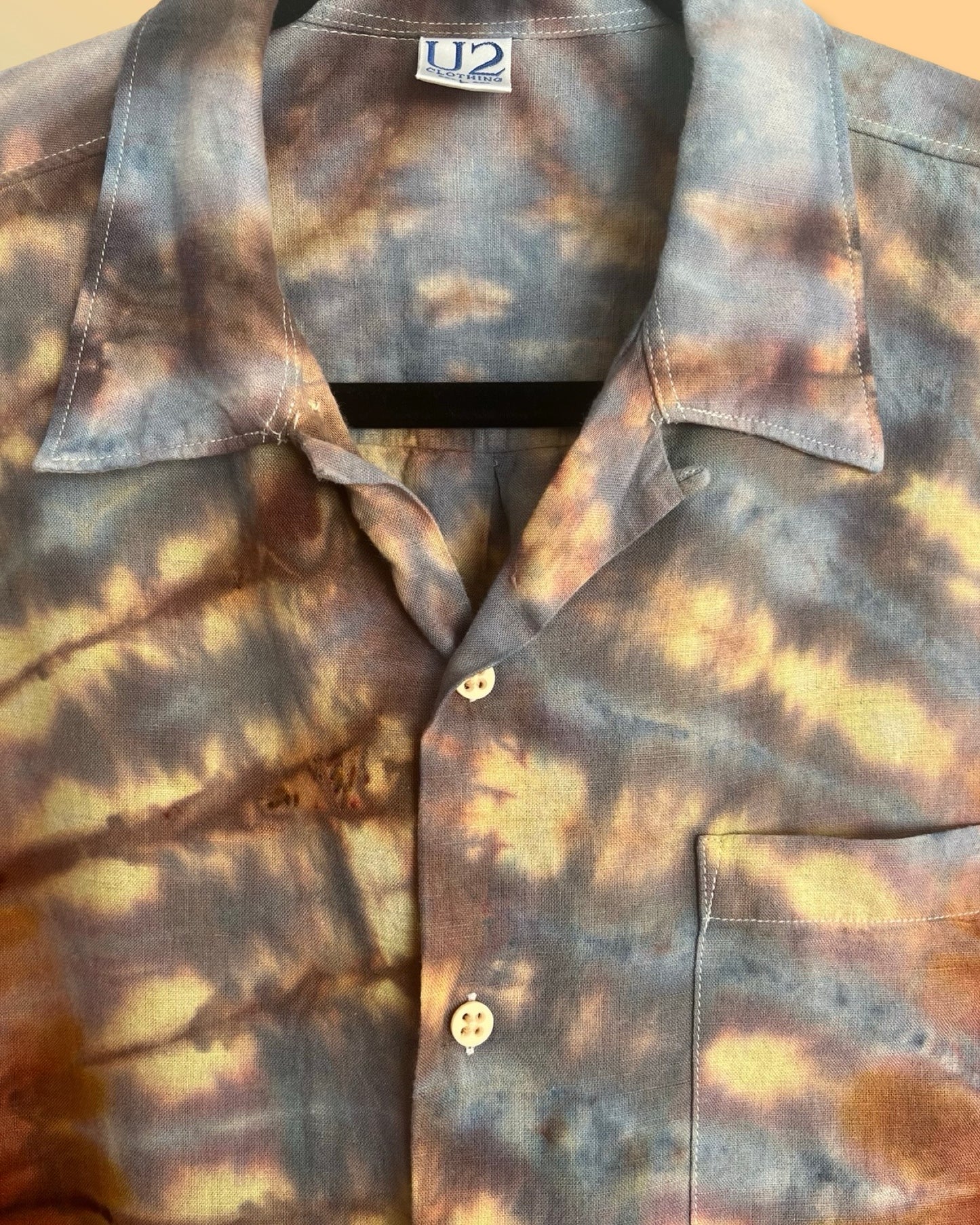 Tie Dye Short Sleeve Men's Button Down Shirt - L