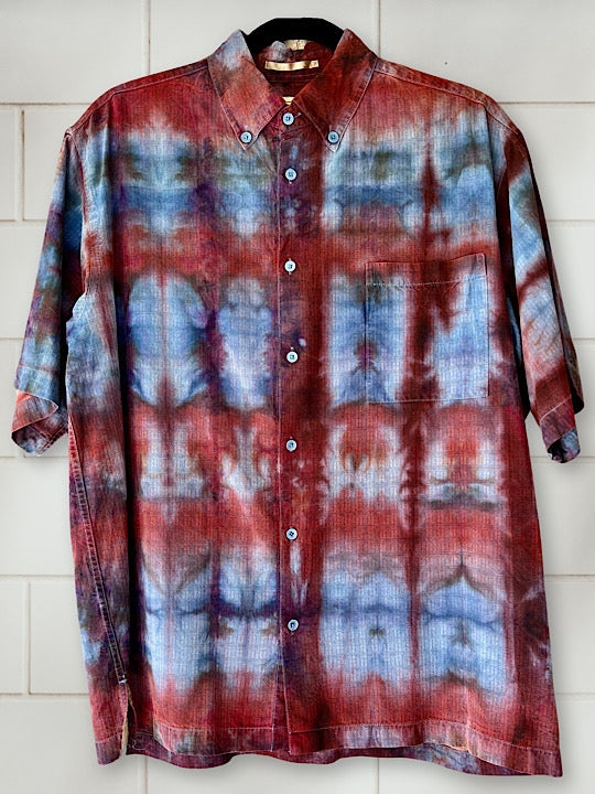 Tie Dye Short Sleeve Men's Button Down Shirt - Travel Silk - Medium