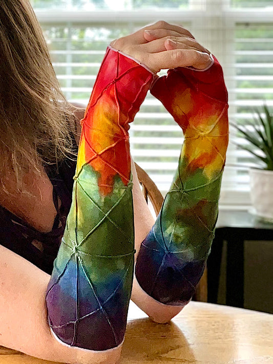 Tie Dye Fingerless Glove Arm Warmer - Rainbow Galaxy