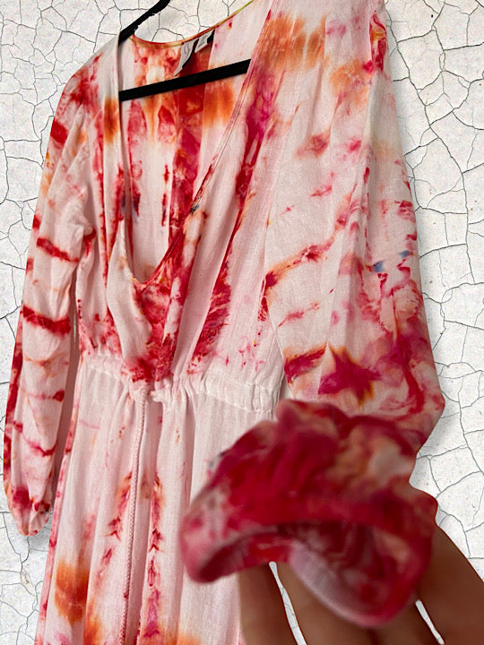 Tie Dye Woman's Sun Dress - Peasant Pink - S