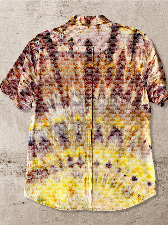 Tie Dye Button Down Short Sleeve Shirt - Medium - Sunrise