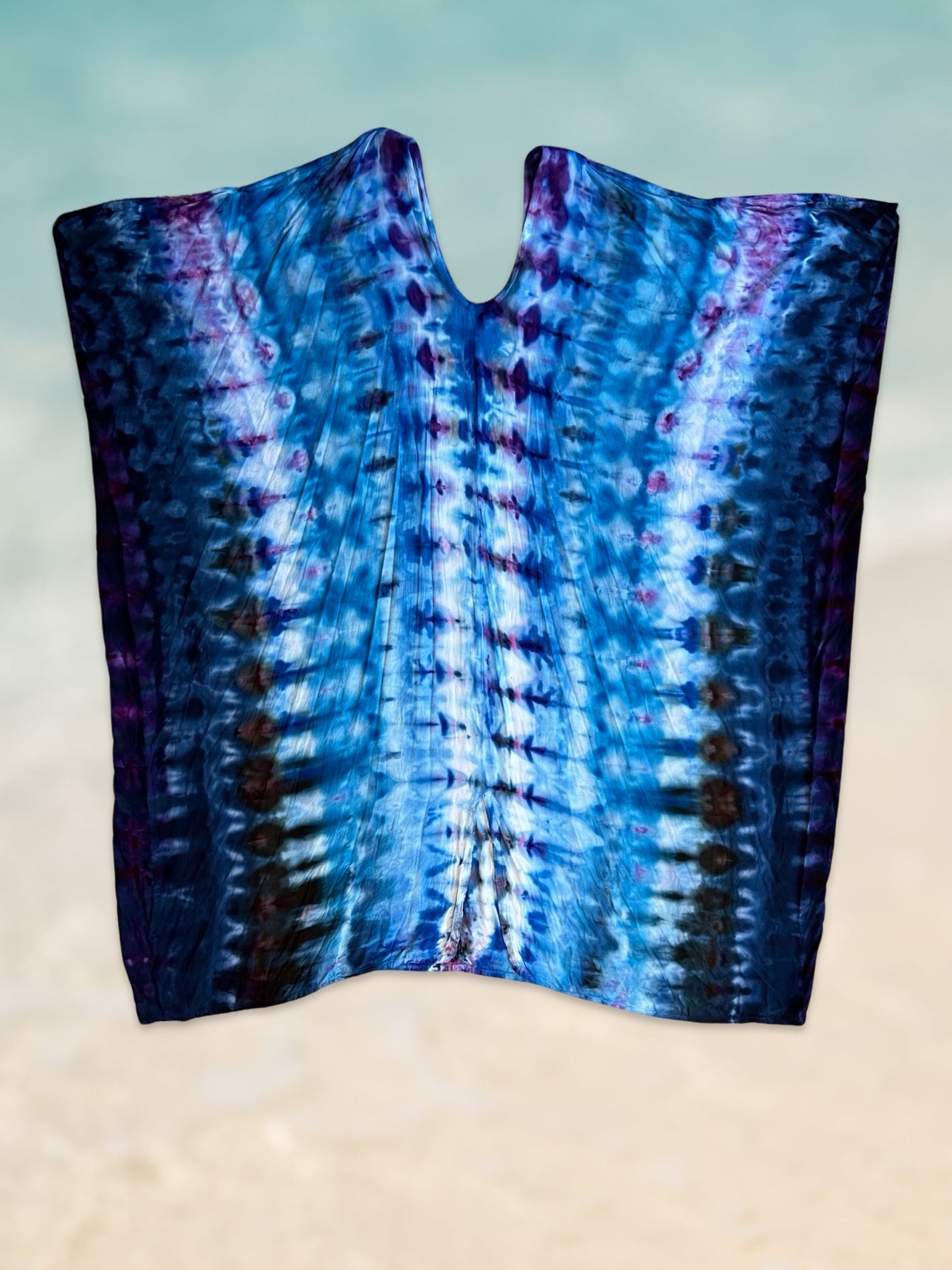 Tie Dye Cold Shoulder Kaftan - Twilight Blue - One Size