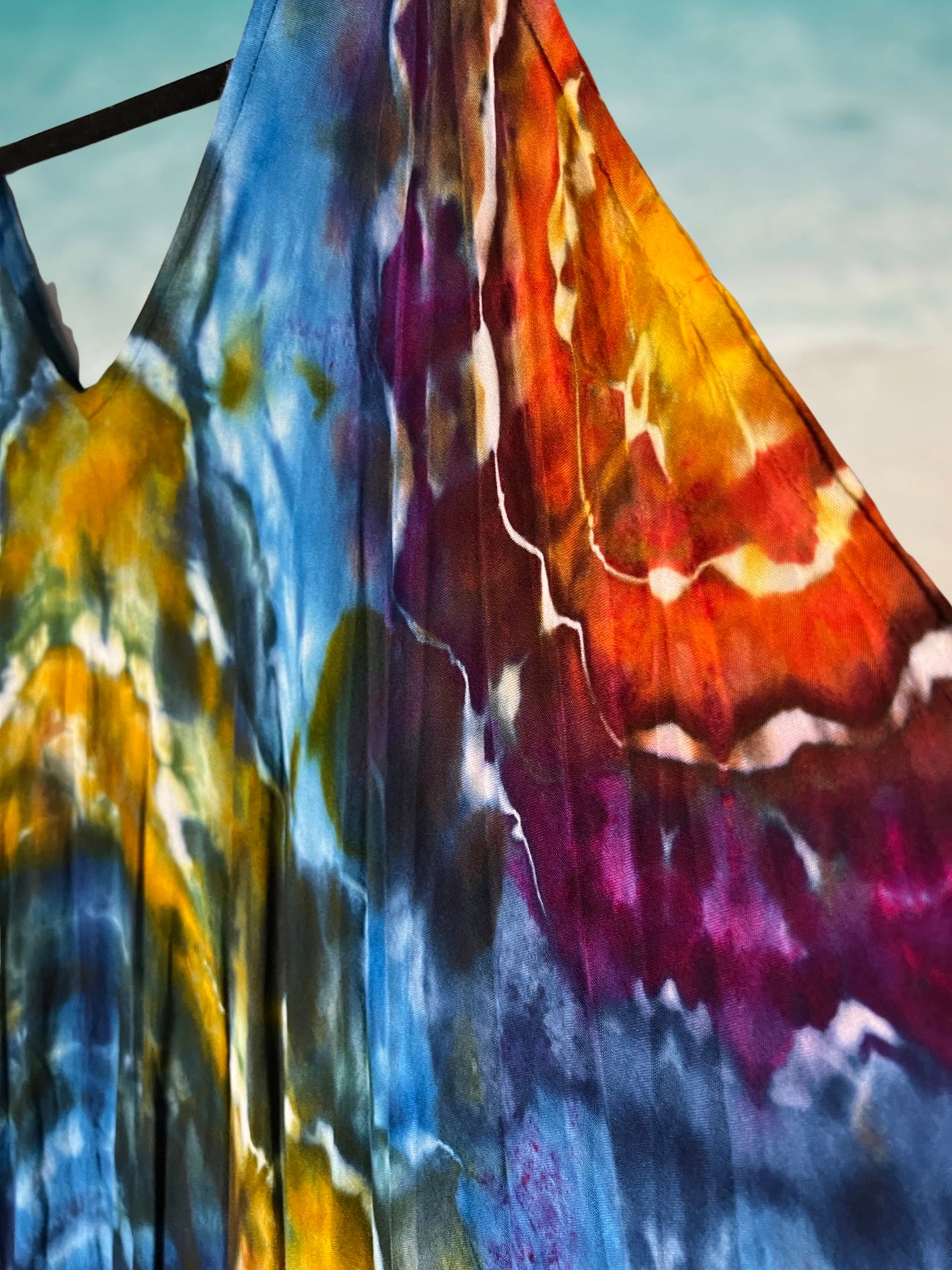 Tie Dye Cold Shoulder Kaftan - Rich Rainbow - One Size