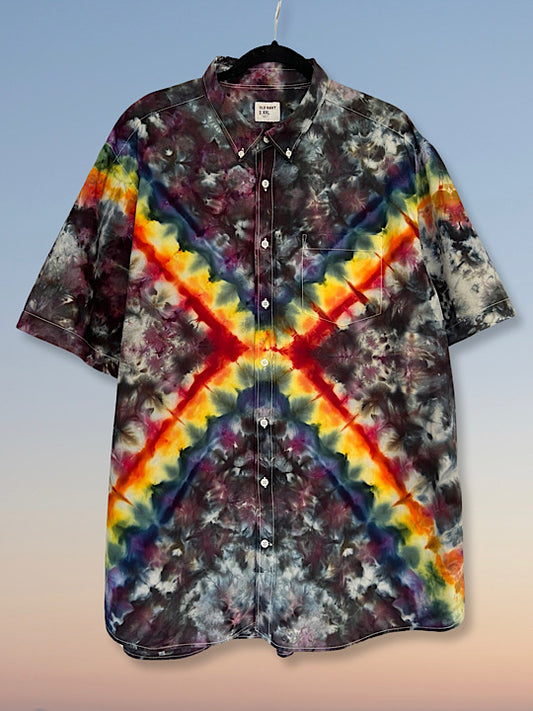 Tie Dye Short Sleeve Men's Button Down - Rainbow Steel - XXL