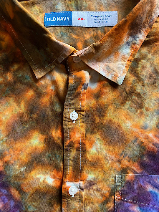 Tie Dye Short Sleeve Men's Button Down - Rainbow Bronze - XXL