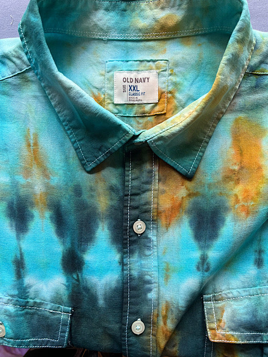Tie Dye Short Sleeve Men's Shirt - Aqua Camp - XXL