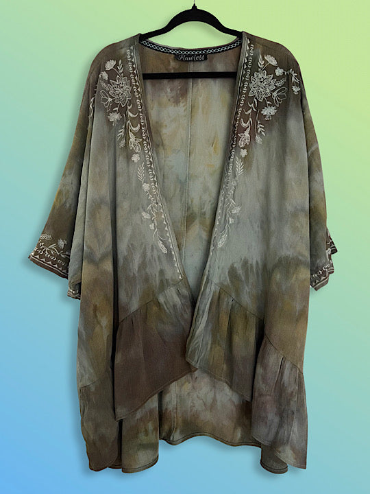 Tie Dye Light Weight Cardigan or Beach Cover Up - Simply Sage - One Size
